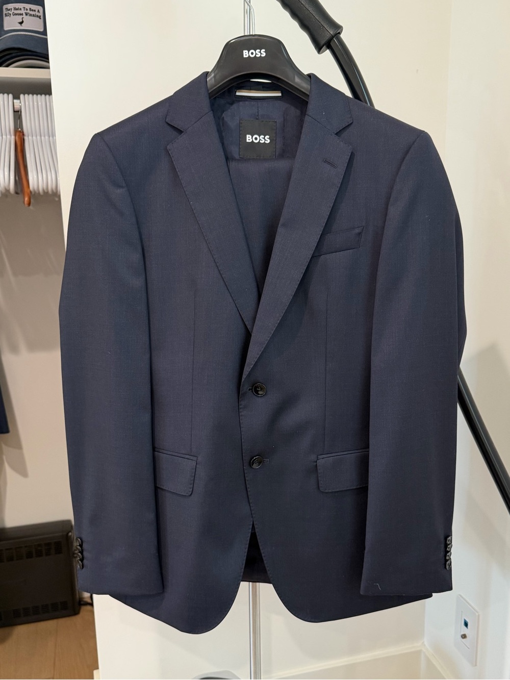 BOSS Houston Solid Wool Suit 38R Navy 100% Virgin Wool Nordstrom Slim Fit EUC